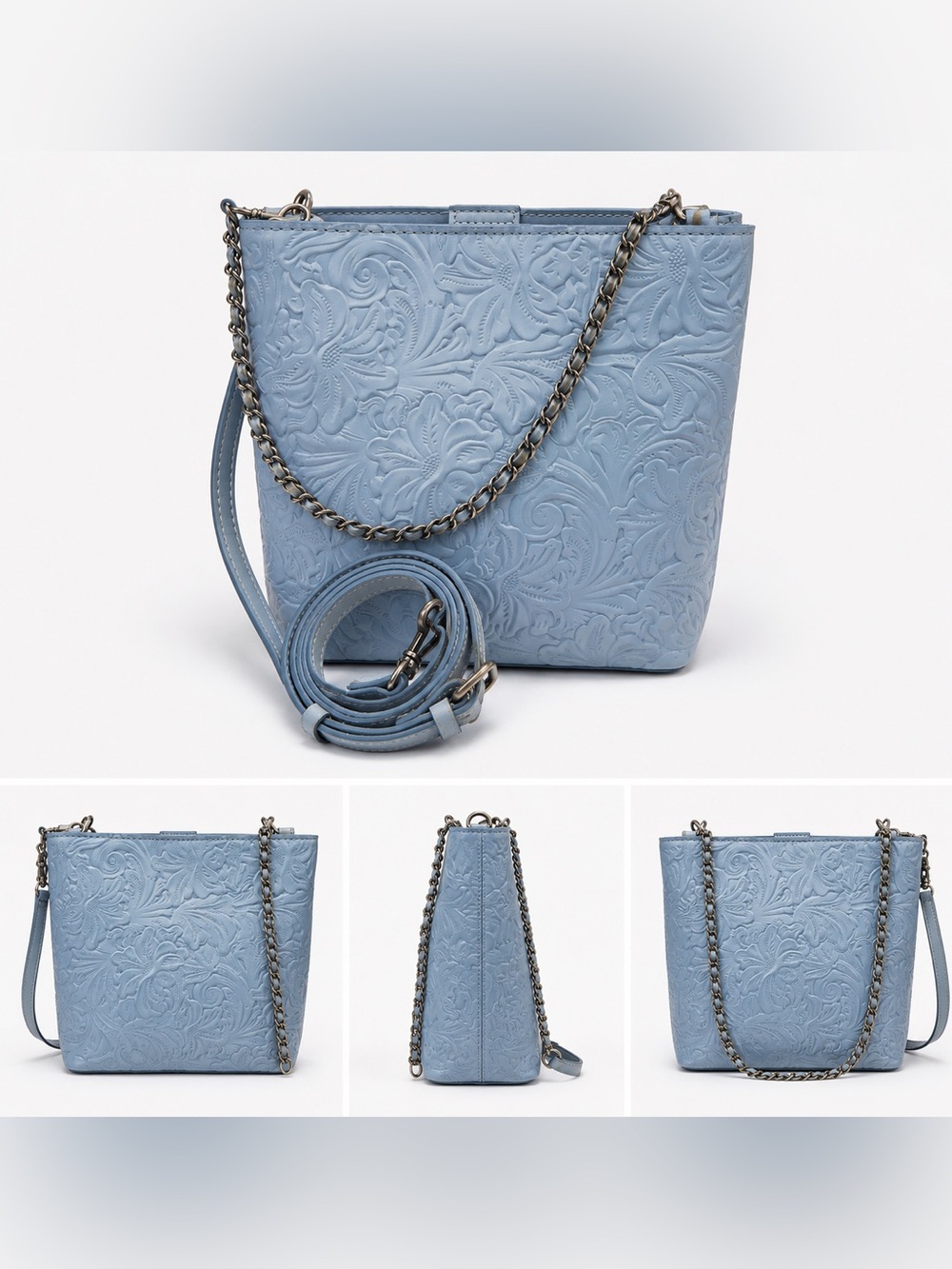 Patricia Nash Embossed Floral Leather Tote - Light Blue